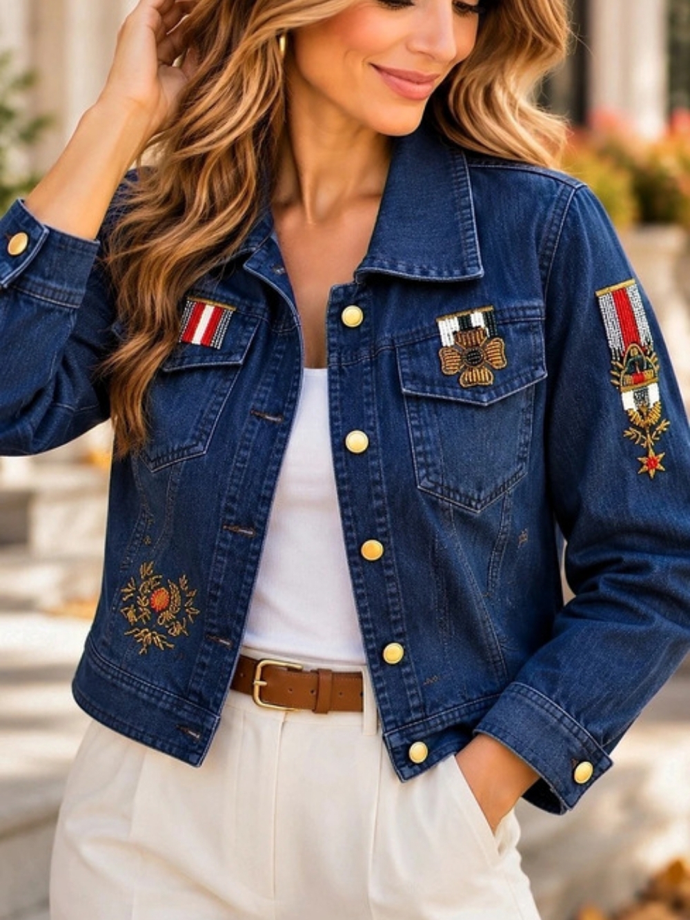Embellished Denim Jacket beaded M City Girl New York